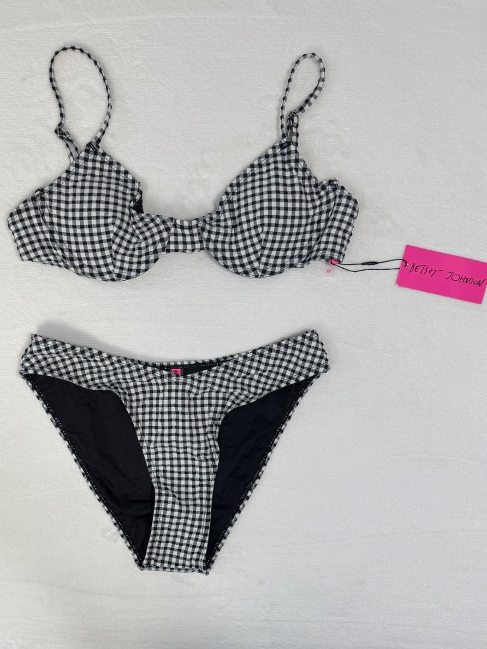 NWT Betsy Johnson Gingham Bikini Set Black & White Gingham, Size M